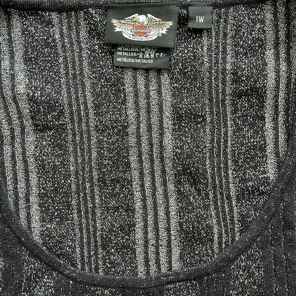 Harley Davidson Metallic Silver Black Ribbed Knit Pullover Sweater. - Picture 2 of 3